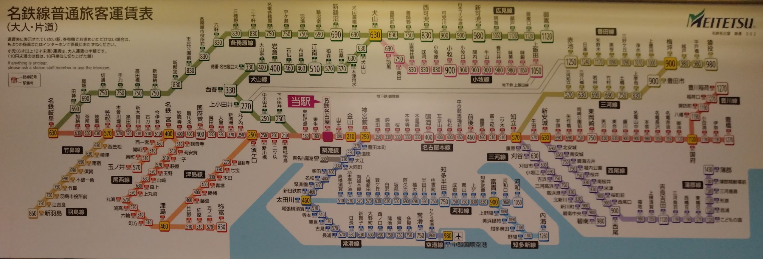 名鉄　名古屋鉄道　運賃表 名鉄名古屋駅運賃表 – 駅の運賃表