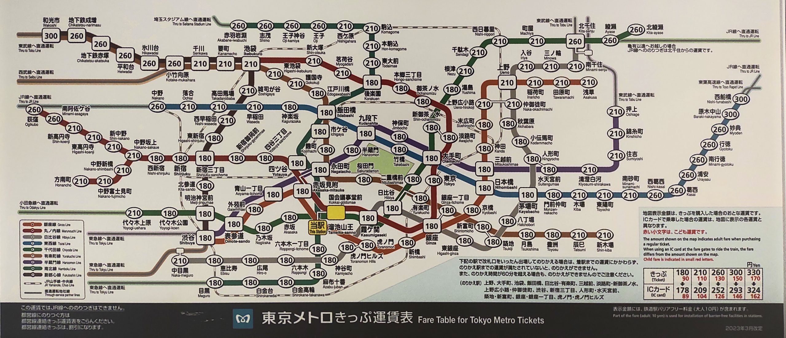 溜池山王駅運賃表 - 駅の運賃表